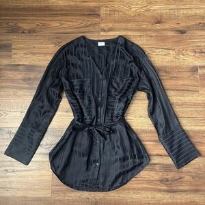 Wilfred Black Tie Blouse Silk Satin Button Women XS Minimalist Quiet Luxury